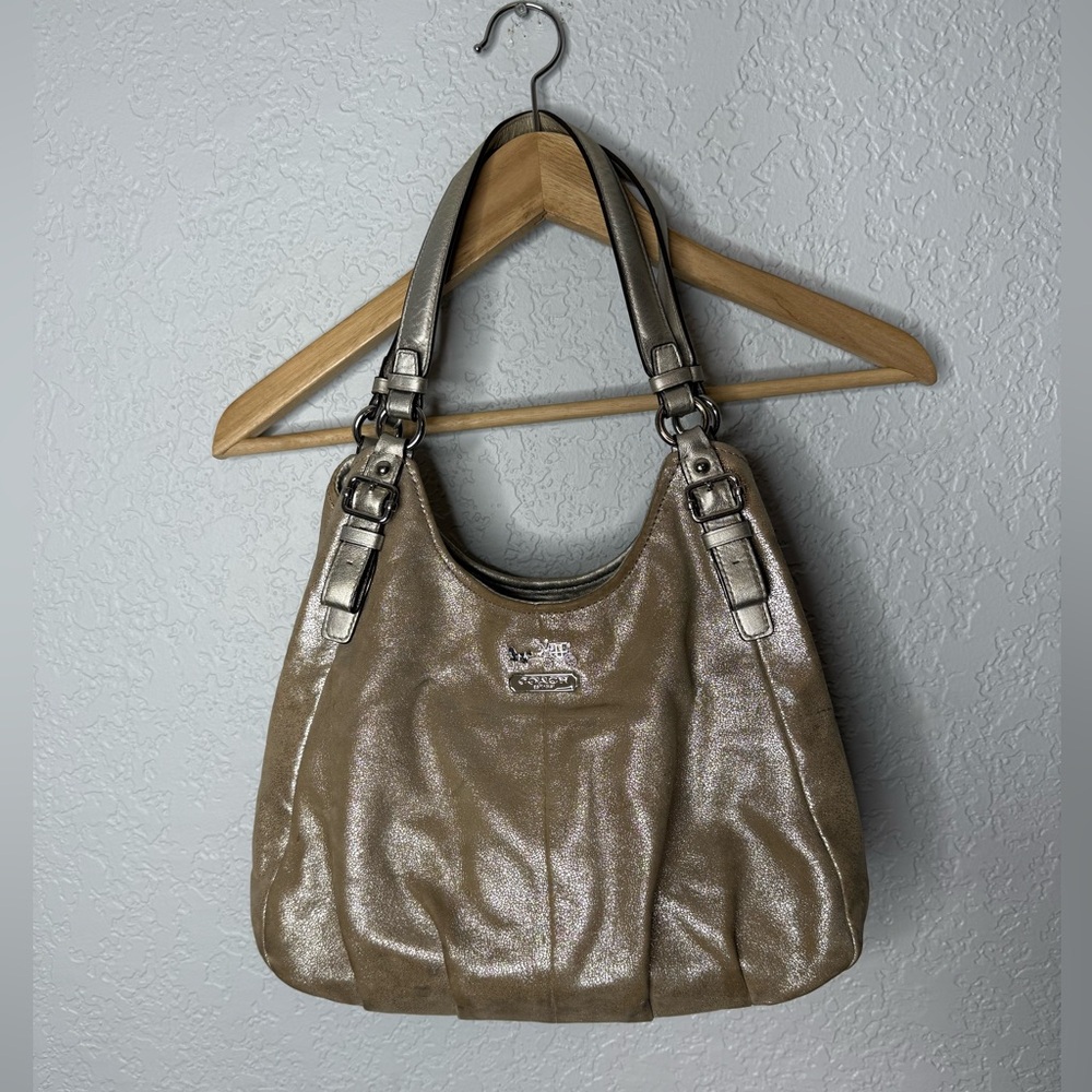 COACH Madison Maggie Metallic Gold Suede Leather Hobo Shoulder Bag - Picture 3 of 16